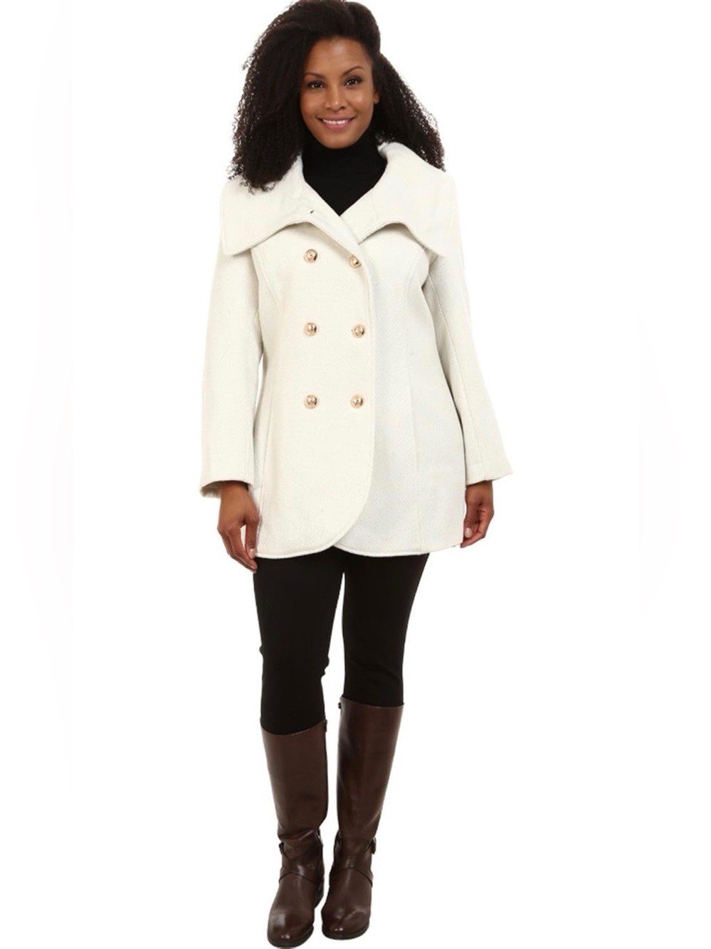 Jessica Simpson Ivory Double Breasted Wool Blend Coat Plus Size 1X / Excellent